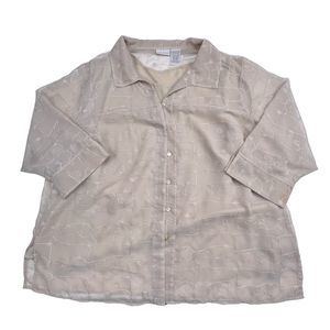 White Stag Blouse Plus Size 26/28 Collared Sheer Button Up Layering Piece Shell